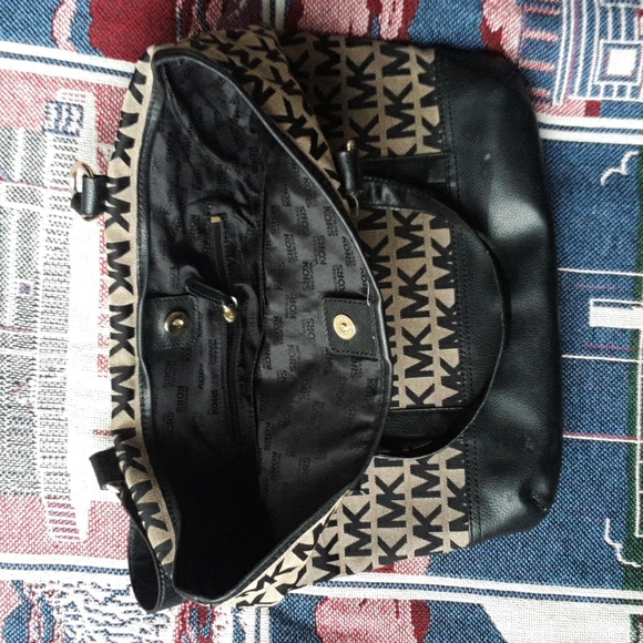 MICHAEL KORS MK Signature Logo  Leather/Canvas Tote Handbag - Picture 3 of 6